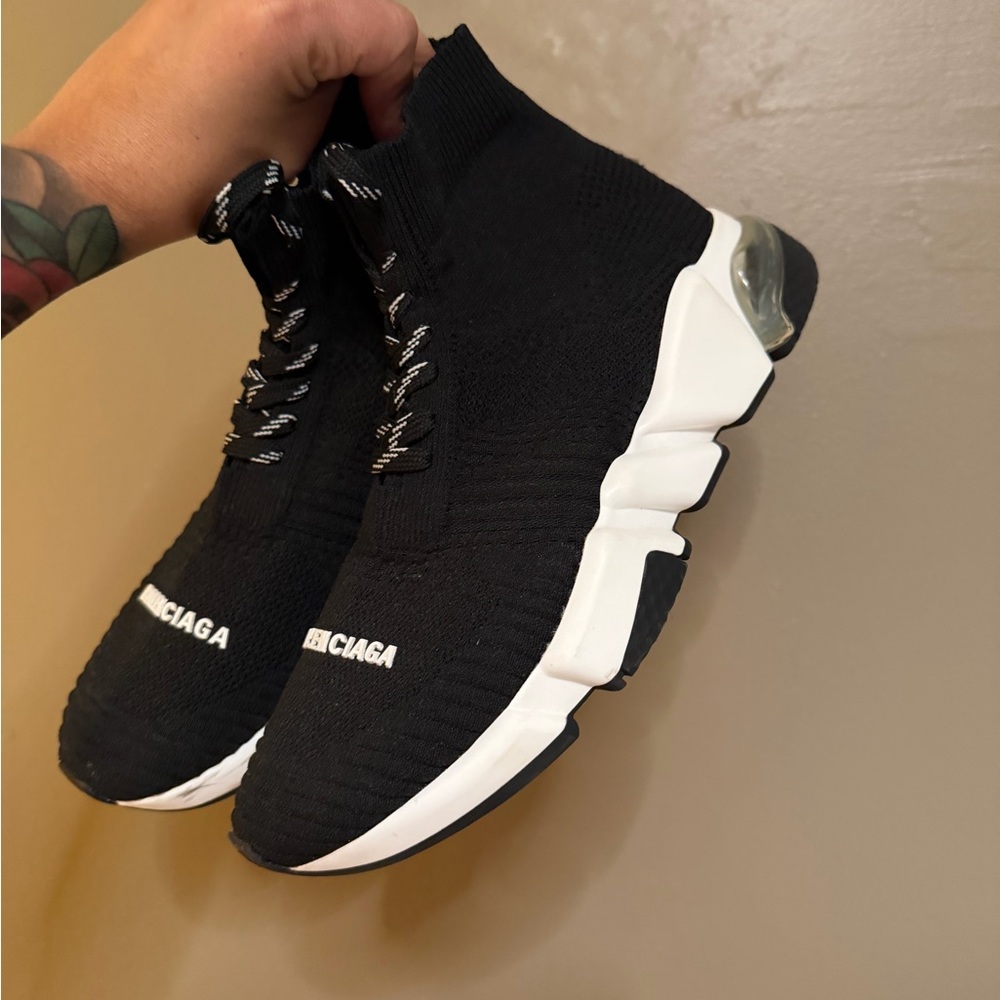 Balenciaga Black and White Knit Sneakers